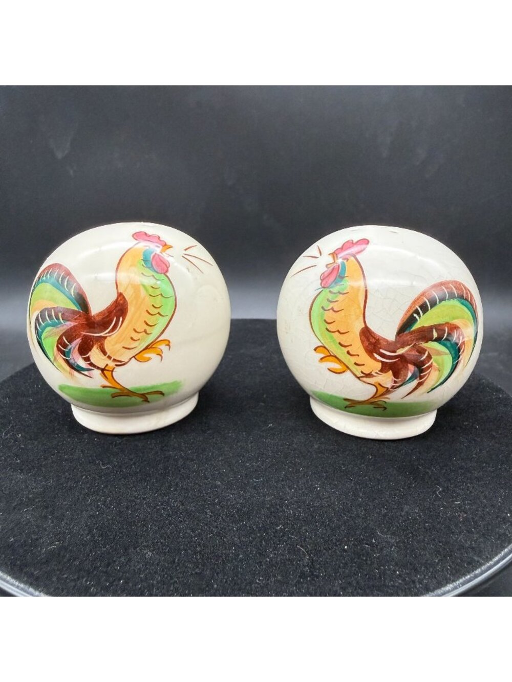 Helen Motney Vtg 40s California Pottery Crowing Rooster Salt and Pepper Shakers